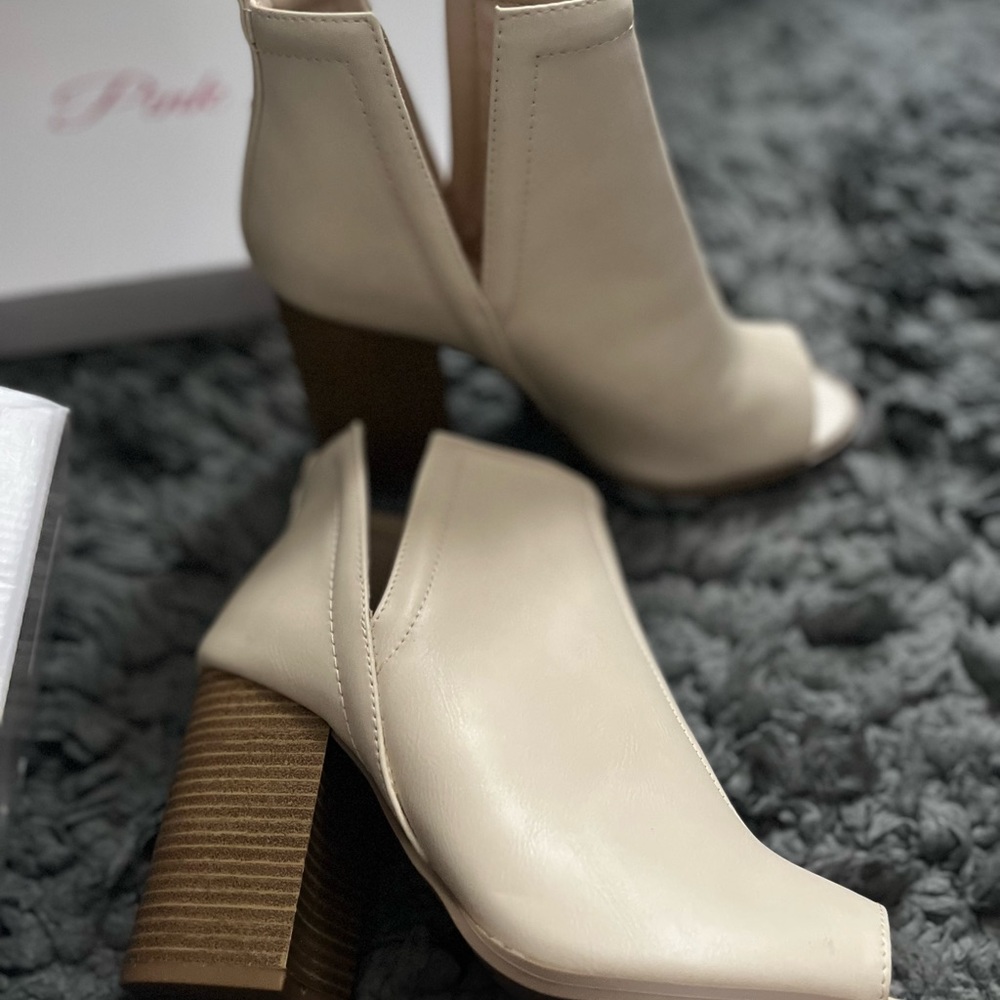 Cream open toe booties